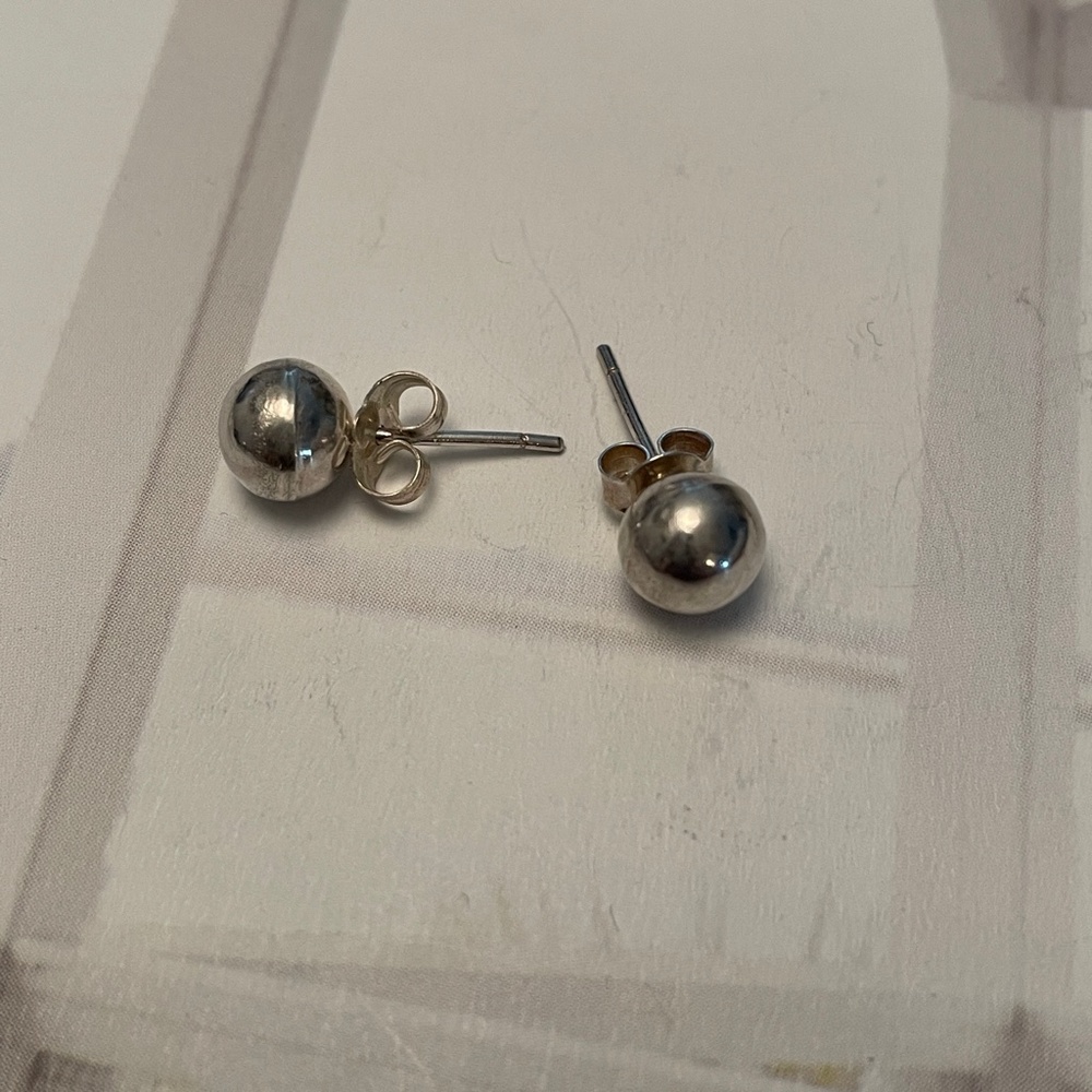 Classic Sterling Silver Ball Stud Earrings - Picture 2 of 4